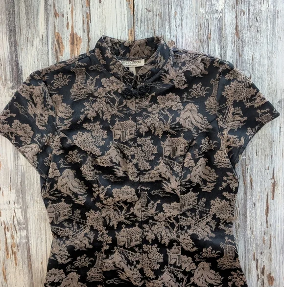 Vintage Cheongsam Qipao Mini Zippered Dress Black Gold Women's Small - Picture 3 of 8